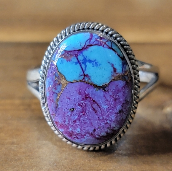 Native Jewelry - Native Kingman Turquoise Gemstone Ring Size 7 Sterling Silver Boho Jewelry
